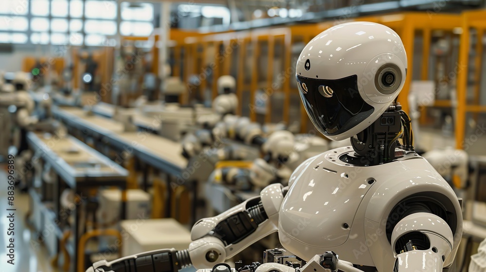 Robots working alongside humans in a factory setting, showcasing the integration of robotics in industrial automation. Robots working alongside humans in a factory setting, showcasing the integration of robotics in industrial automation.
