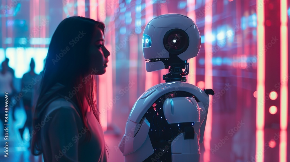 A futuristic concept of artificial intelligence (AI) interacting with ...
