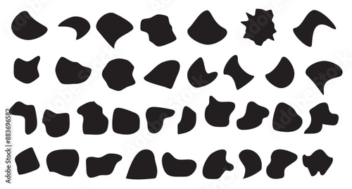 Random blob shapes silhouette icon set. black blobs irregular shapes Isolated on a white background. Water splotches, liquid ink spots, Abstract fluid shapes, water forms vector illustration.