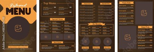 Restaurant menu design. Vector brochure template for cafe, coffee house, restaurant, bar. Food and drinks symbol design. Set A4 menu editable vector format