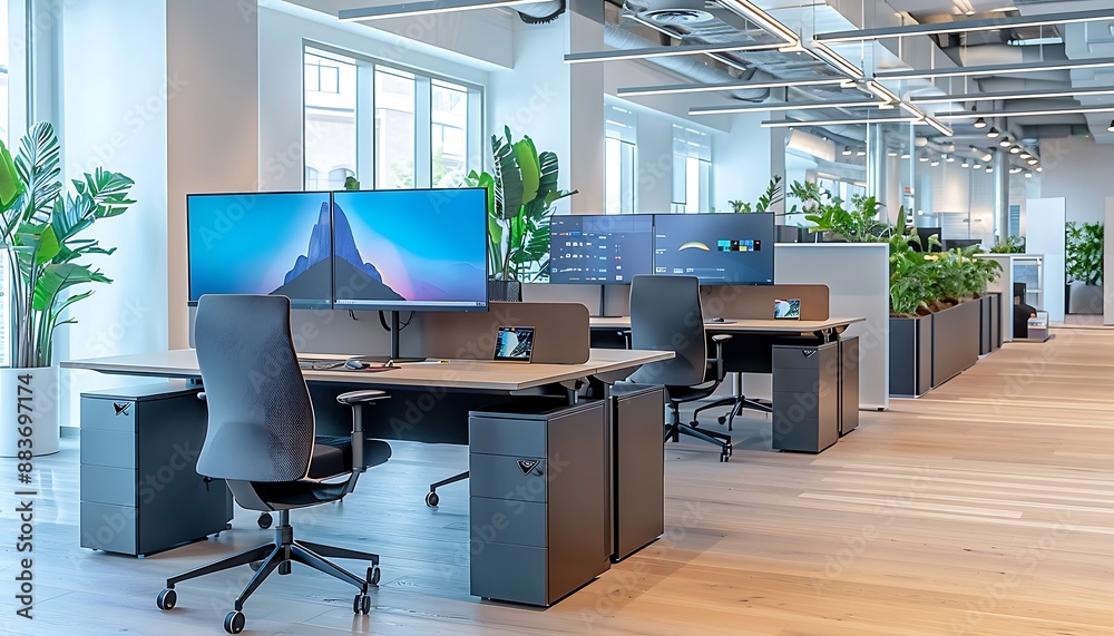 Modern Office Workspace with Natural Light Modern Office Workspace with Natural Light