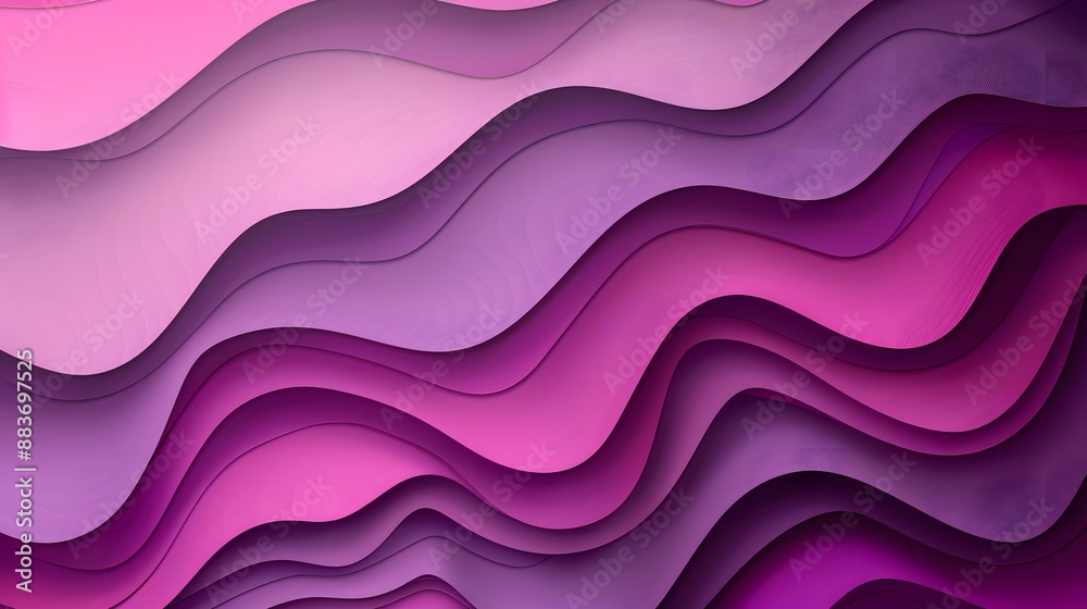 Abstract 3D paper cut art, layered purple and pink waves, geometric pattern, smooth curves, vector graphic style, gradient shades of violet, minimalist design, optical illusion effect, depth and dimen Abstract 3D paper cut art, layered purple and pink waves, geometric pattern, smooth curves, vector graphic style, gradient shades of violet, minimalist design, optical illusion effect, depth and dimen