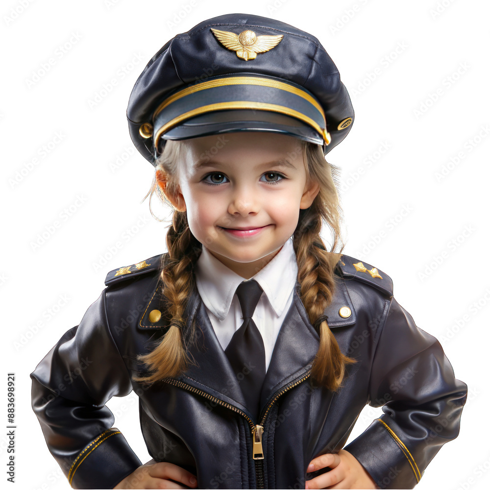 Little girl in a pilot's outfit isolated on transparent background Little girl in a pilot's outfit isolated on transparent background