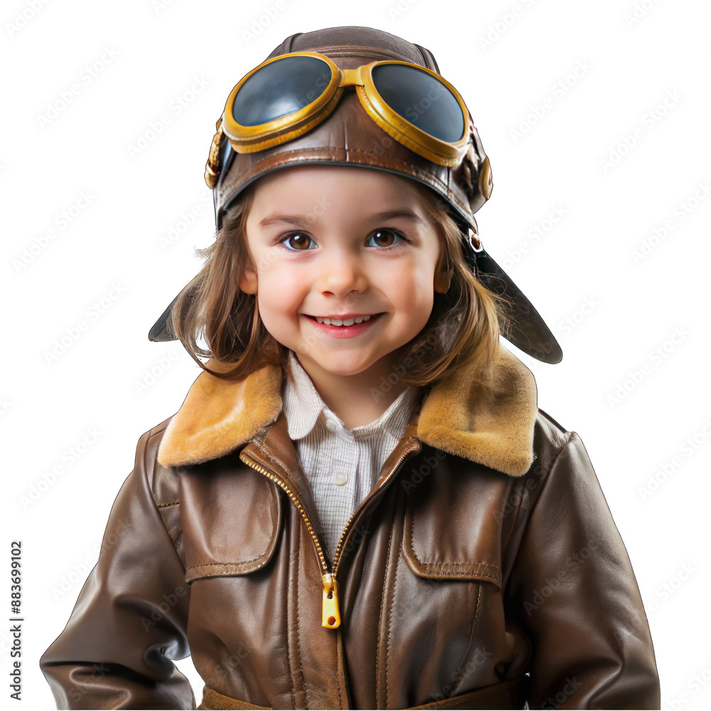 Little girl in a pilot's outfit isolated on transparent background Little girl in a pilot's outfit isolated on transparent background
