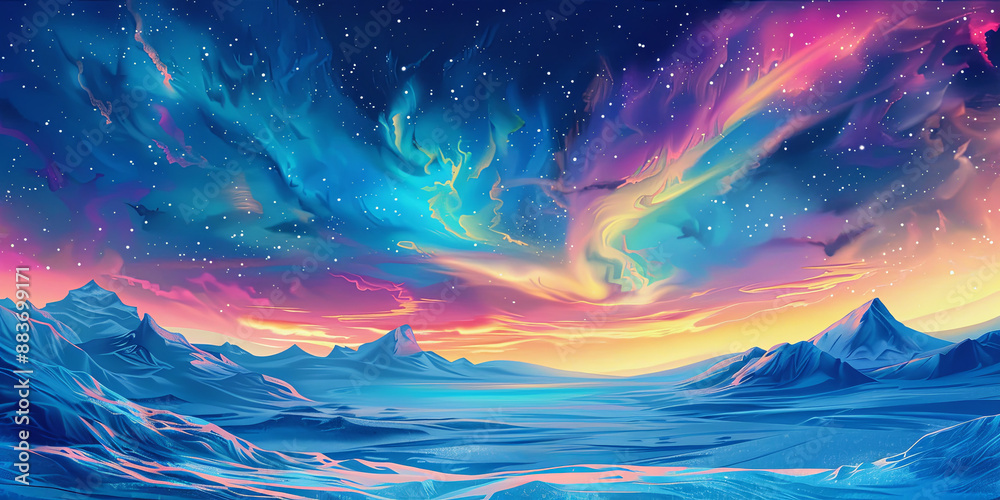 a soft pastel illustration of the Northern lights over an icy landscape, generative AI a soft pastel illustration of the Northern lights over an icy landscape, generative AI