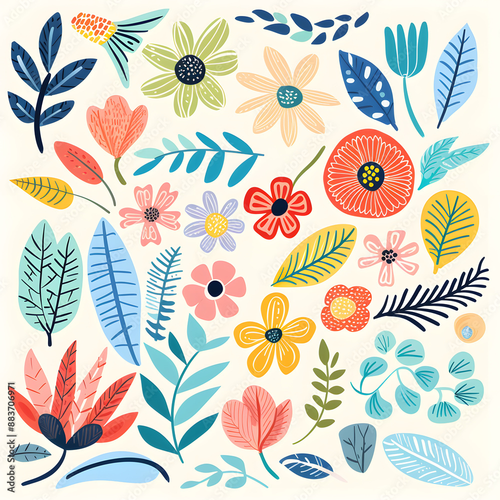 2D flower and leaf cards in various styles 2D flower and leaf cards in various styles