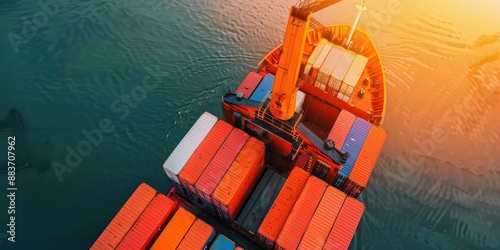 Container ship in the ocean, top view photo