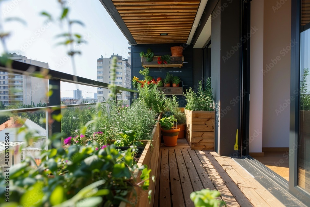 Urban Balcony Garden with Wooden Planters Urban Balcony Garden with Wooden Planters