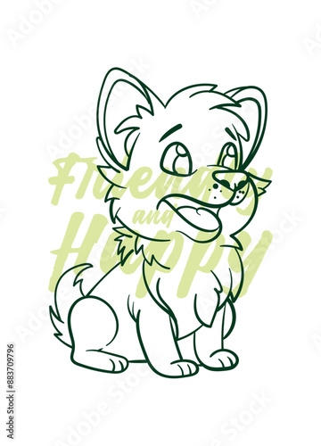 dog vector with text friendly and happy in transparent background
