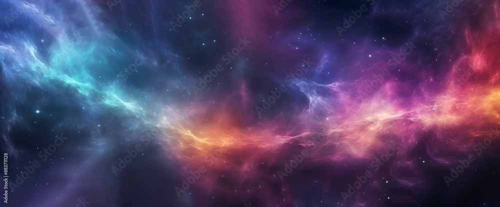 Fototapeta premium Colorful Cosmic Space Galaxy Cloud Nebula in Night Sky. Vibrant Blue and Purple Galaxy with Stars and Swirls of Color, Universe Science Astronomy Background, Supernova Background Wallpaper