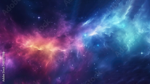 Colorful Cosmic Space Galaxy Cloud Nebula in Night Sky. Vibrant Blue and Purple Galaxy with Stars and Swirls of Color, Universe Science Astronomy Background, Supernova Background Wallpaper
