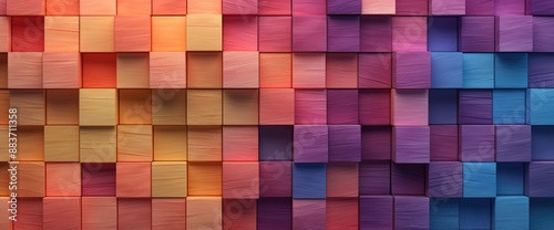 Colorful Wooden Blocks Cubes Abstract Gradient Background. 3D Textured Wood Wall Banner Illustration Wallpaper