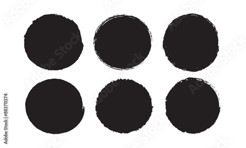 grunge dirty circles. Brush-paint vector textures. Sponge circle stamp texture. Hand-drawn ink elements. Round. Circle grunge stamp set. Round vector isolated on white background. Black stamp vector
