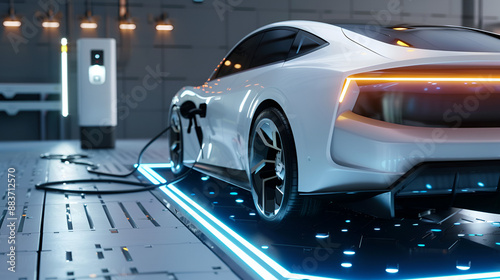 White Modern  Electric car charging concept 