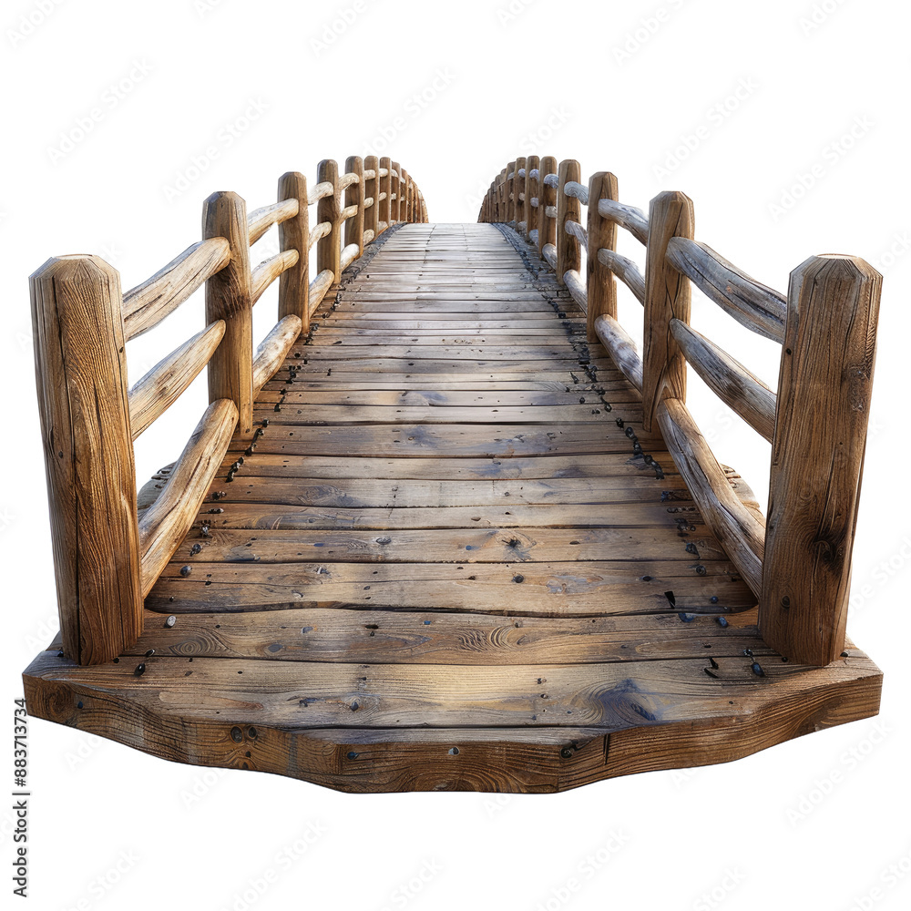 Fototapeta premium Wooden bridge isolated on a transparent background for web, banner, wallpaper