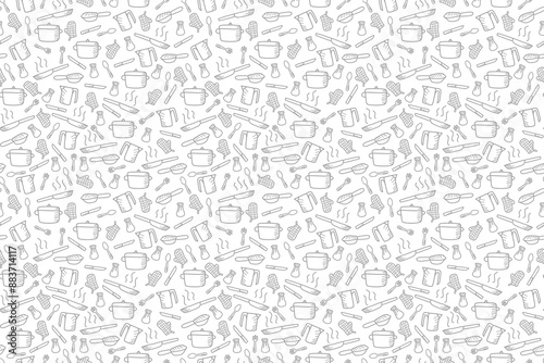 Kitchen utensils seamless pattern background. kitchen set seamless pattern background. hand drawn doodle of kitchen set pattern background. Doodle illustrations of cooking utensils seamless pattern.
