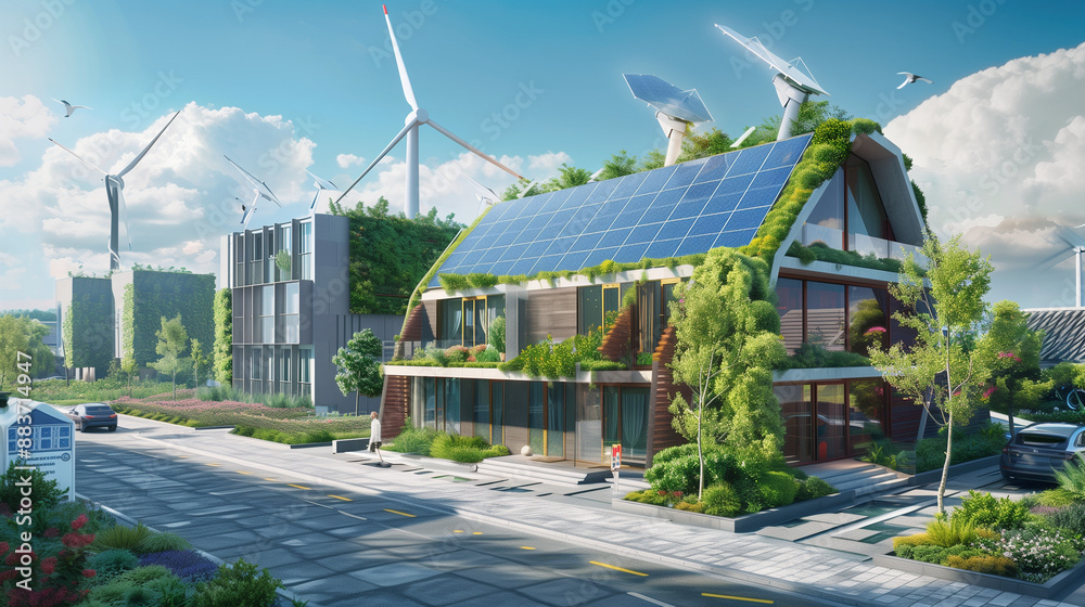 a smart home powered by renewables energy solar, wind with LEDs, tracking energy usage and environmental impact, promoting a sustainable. future of energy management systems a smart home powered by renewables energy solar, wind with LEDs, tracking energy usage and environmental impact, promoting a sustainable. future of energy management systems