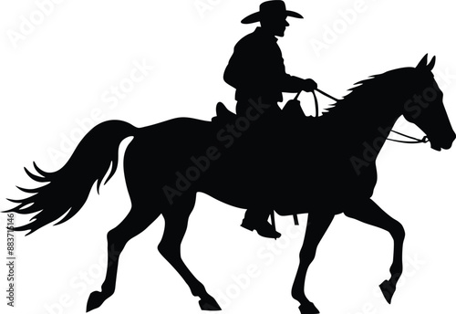 cowboy and horse running silhouettes , cowboy riding a running horse, Western riding discipline Reining vector collection

