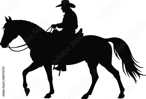 cowboy and horse running silhouettes , cowboy riding a running horse, Western riding discipline Reining vector collection
