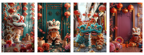 Chinese Lion Dance Celebrations: Vibrant Colors and Traditional Charm © Putra