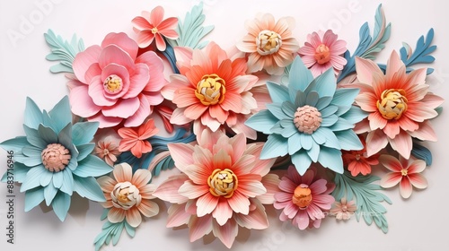 Wallpaper Mural Exquisite Handmade Paper Floral Arrangement Featuring Pink and Blue Blooms Torontodigital.ca
