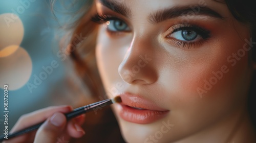 Beautiful woman face close up beauty make up natural healthy clean skin