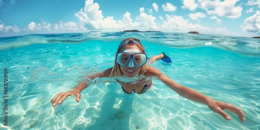 Naklejka premium Woman Snorkeling in a Tropical Paradise