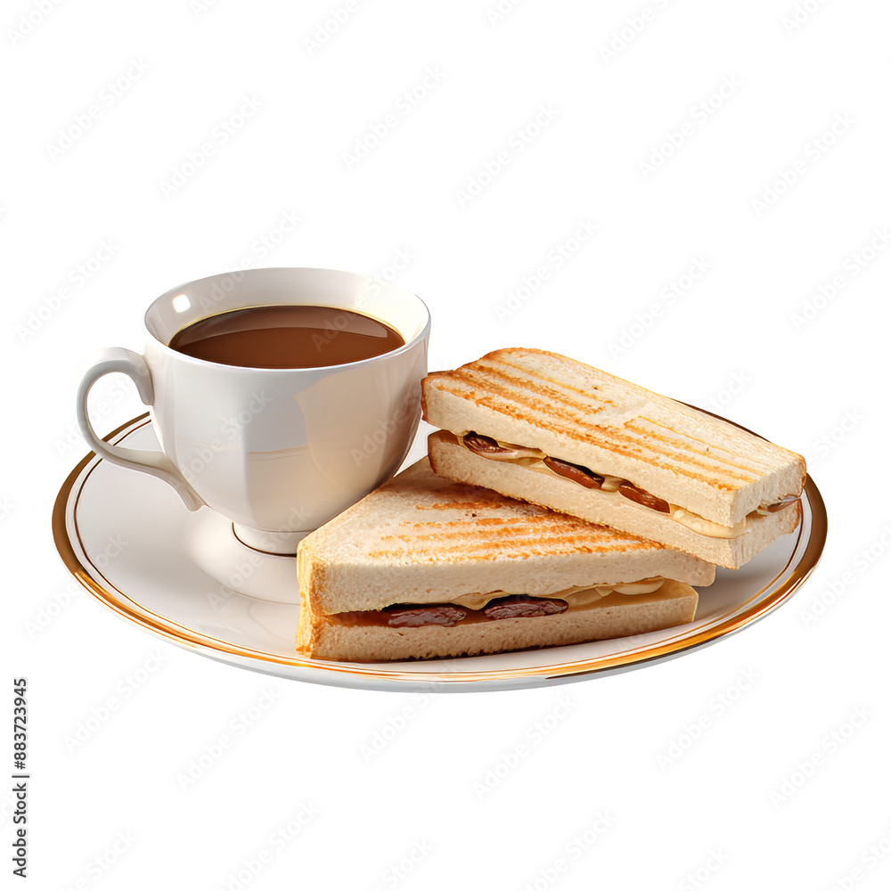 white cups of coffee with sandwiches. Isolated on a transparent background white cups of coffee with sandwiches. Isolated on a transparent background