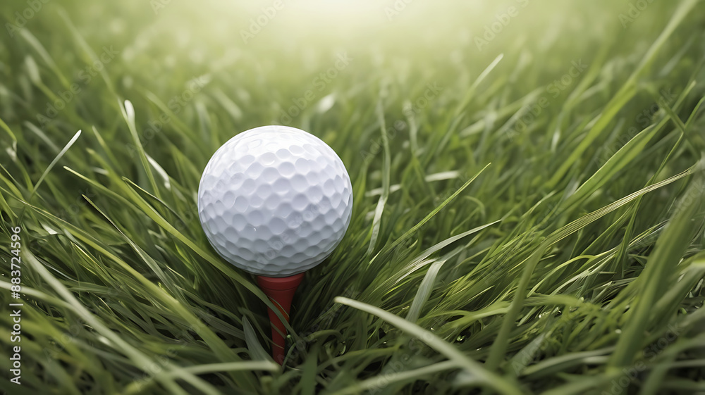 Closeup of a Detailed illustration of a Golf Ball in a Grassy Field, with copy space and details
Closeup of a Detailed illustration of a Golf Ball in a Grassy Field, with copy space and details