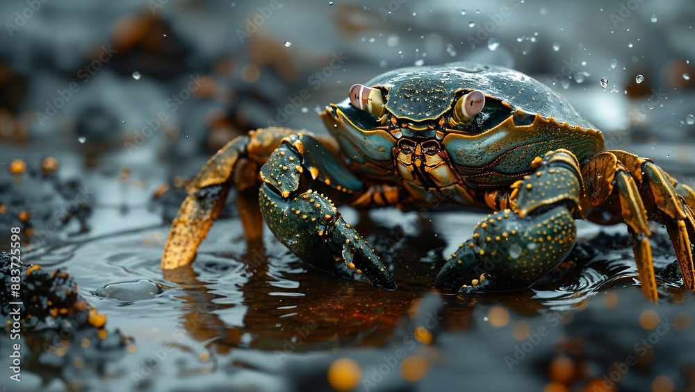 Radiant Sea Crab in a Dynamic Tide Pool, Capturing Nature's Raw Beauty Radiant Sea Crab in a Dynamic Tide Pool, Capturing Nature's Raw Beauty