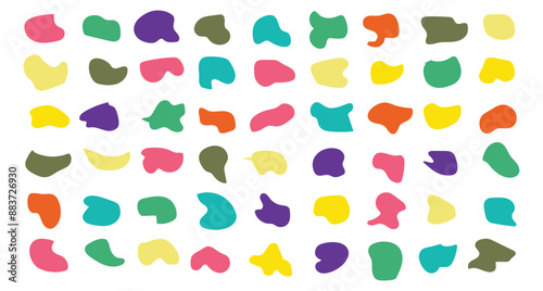 set of colorful blobs and rock. Abstract blobs background. Blobs pattern. Liquid shape. Background of stones. Drops or stone silhouettes.  Abstract watery forms template. Vector.