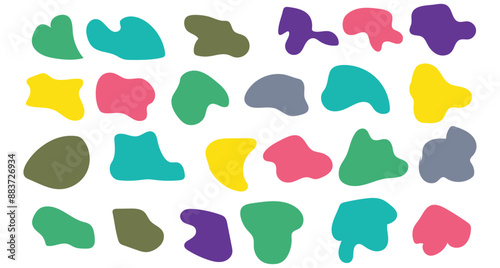 set of colorful blobs and rock. Abstract blobs background. Blobs pattern. Liquid shape. Background of stones. Drops or stone silhouettes.  Abstract watery forms template. Vector.