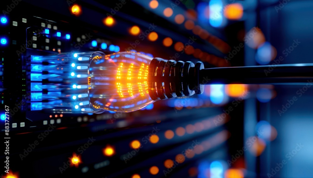 Highquality closeup of a network cable plugged into a server, highresolution, system components and development tools nearby, intricate and sharp, photorealistic Highquality closeup of a network cable plugged into a server, highresolution, system components and development tools nearby, intricate and sharp, photorealistic