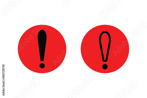 exclamation mark of warning attention. Vector illustration. Danger, attention, red and black fatal error message element. Caution alarm icons set. Alert icon in circle.