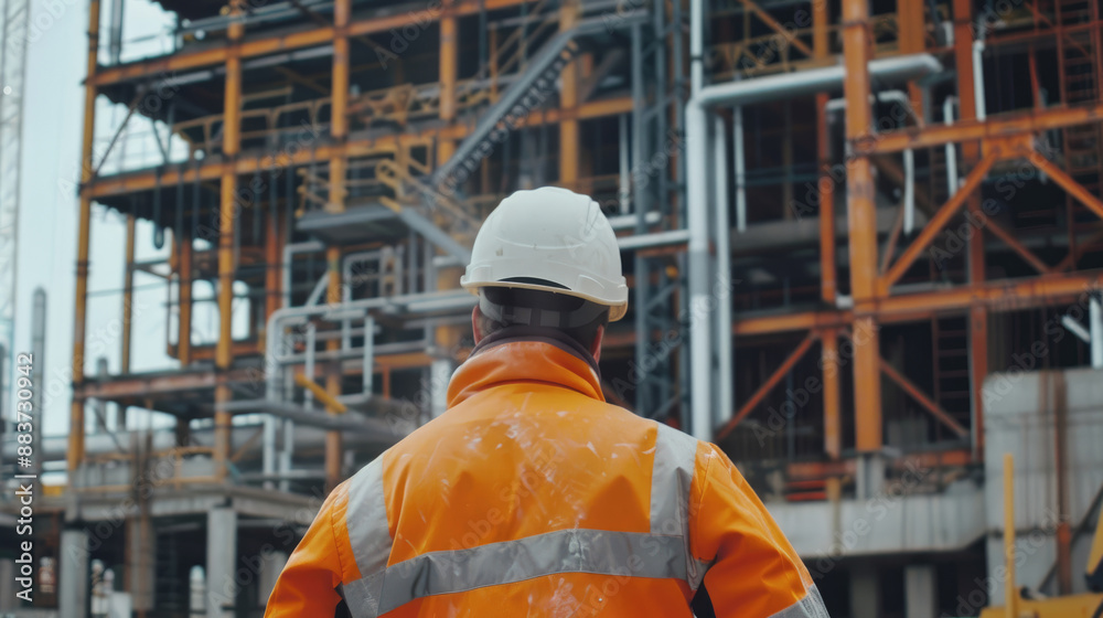 Engineer in Protective Gear Inspecting Building Site Engineer in Protective Gear Inspecting Building Site