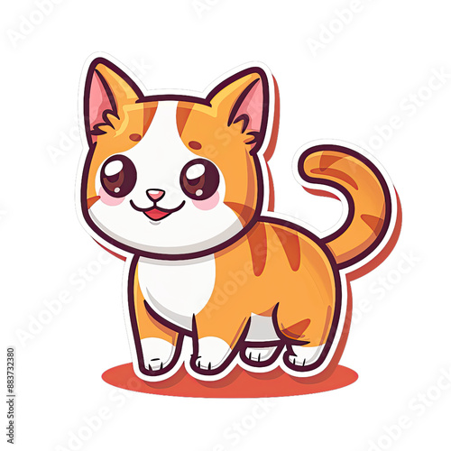 Cute cartoon cat with big eyes and a happy expression on a transparent background.