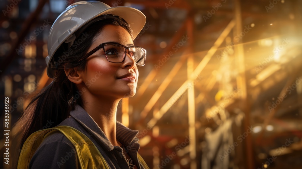 portrait of engineer woman in sunglasses and hardhat, generative ai portrait of engineer woman in sunglasses and hardhat, generative ai