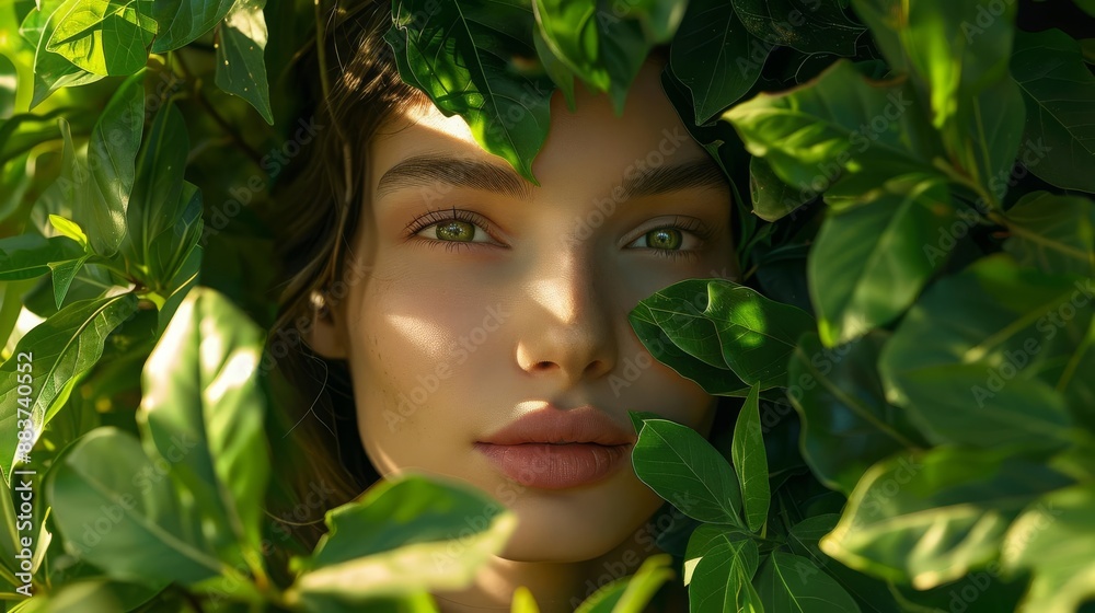National Tree Planting Day National arbor day A serene face of a woman blended with lush green leaves and branches National Tree Planting Day National arbor day A serene face of a woman blended with lush green leaves and branches