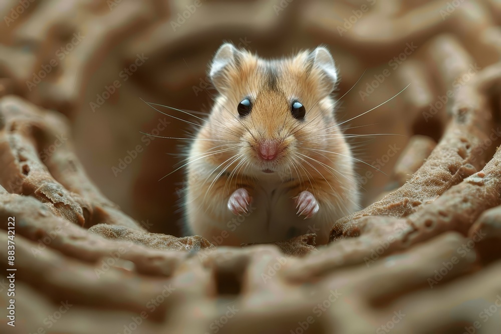 Hamster exploring a miniature maze.