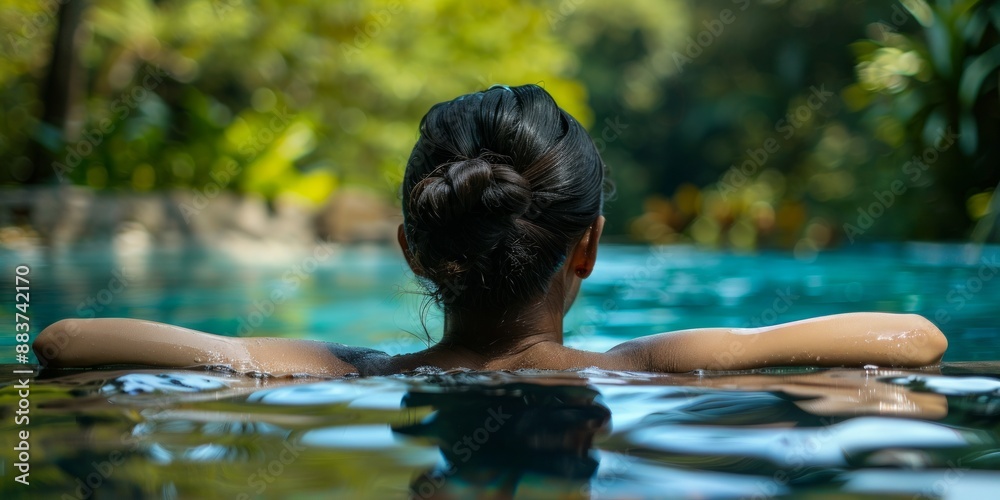 Woman Relaxing in a Tropical Pool Woman Relaxing in a Tropical Pool