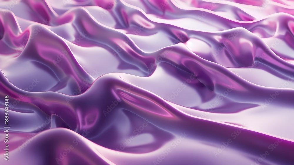 Fototapeta premium 1. **Prompt:** A contemporary 3D design background featuring abstract pink and violet surfaces with dynamic ripple effects. The 3D render showcases smooth, flowing waves and undulating textures that