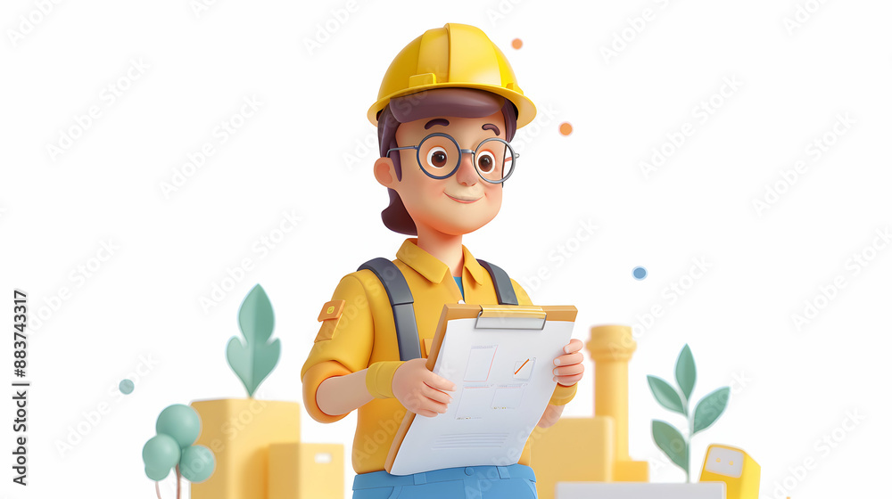 3D Flat Icon Safety Inspector with ISO Certificate and Safety Audit Report Concept 3D Flat Icon Safety Inspector with ISO Certificate and Safety Audit Report Concept