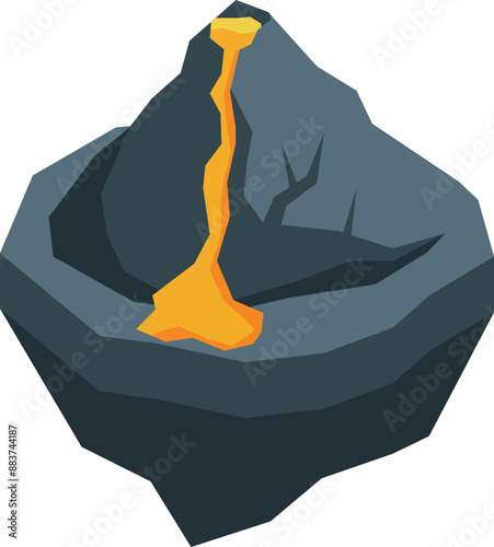 Grey volcano erupting molten lava creating crater on surface, nature disaster illustration
