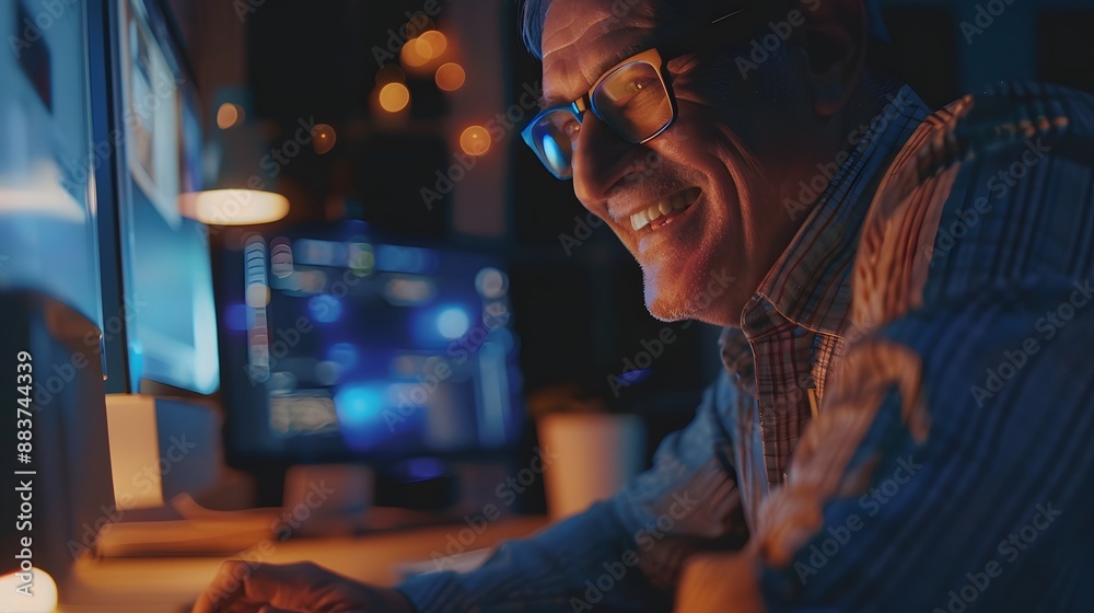 Mature man with computer smiling. Mature man with computer smiling.