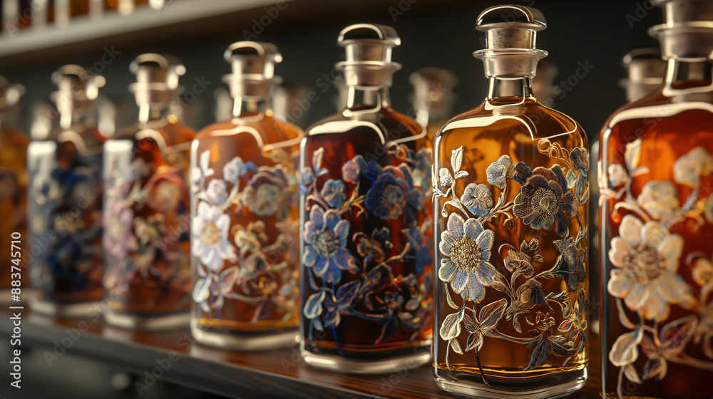 An intricately crafted vector illustration of a glass bottle, featuring everything from delicate curves to intricate patterns adorning the label. An intricately crafted vector illustration of a glass bottle, featuring everything from delicate curves to intricate patterns adorning the label.