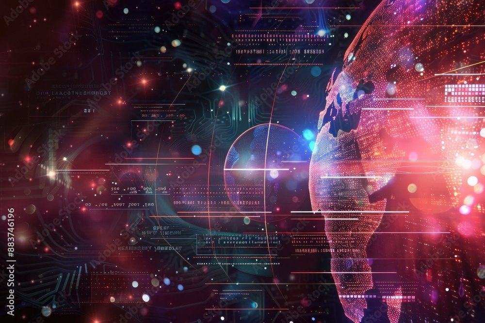 Futuristic digital Earth with glowing data streams and cosmic background. Global connections and technology innovation concept. Futuristic digital Earth with glowing data streams and cosmic background. Global connections and technology innovation concept.