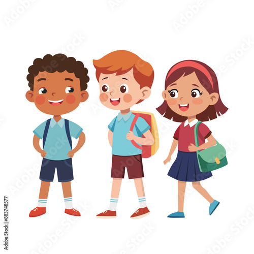 Children are schoolchildren. The "Back to School" design concept. Young students study at school.
