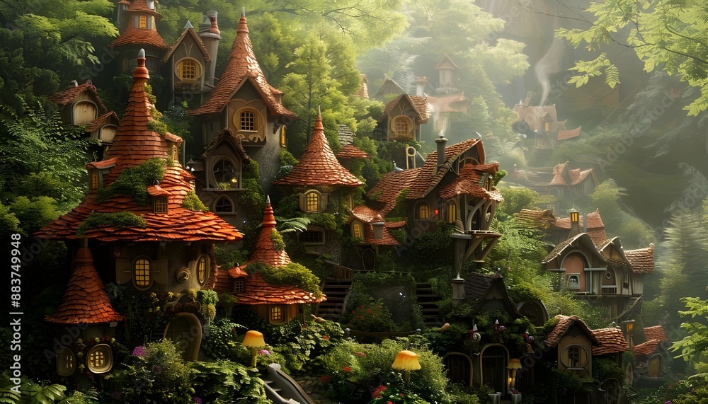 Obraz premium fairy village nestled in a forest