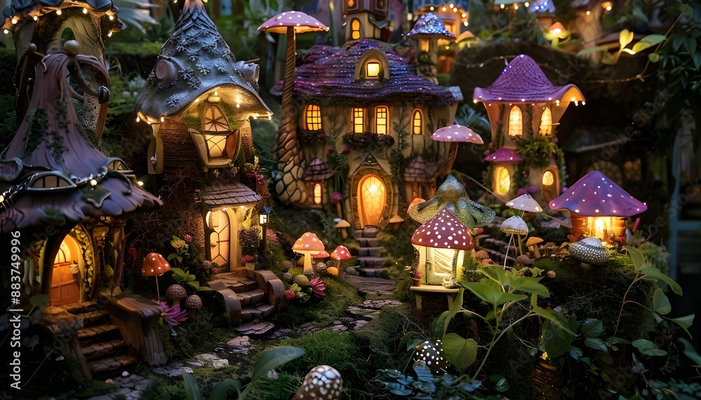 Fototapeta premium fairy village nestled in a forest