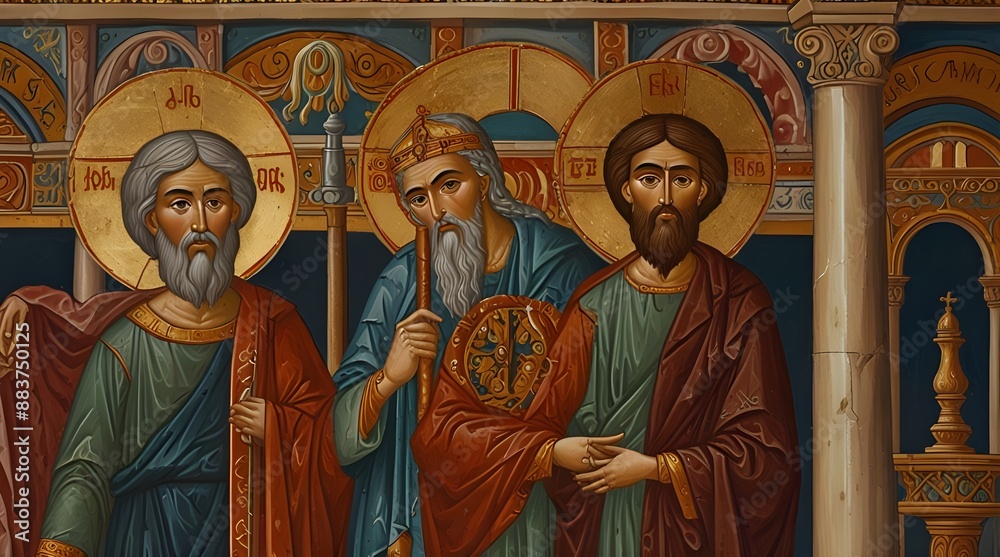 Fototapeta premium Illustration of two biblical figures in Byzantine style.generative.ai